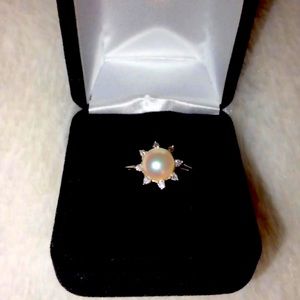 14k RETIRED POPPY FINCH AKOYA PEARL AND DIAMOND RING 💕